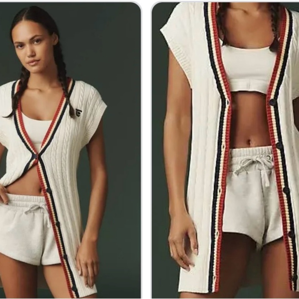 ANTHROPOLOGIE TRETORN WHITE LONGLINE SHORT SLEEVE CARDIGAN S/M NWT
